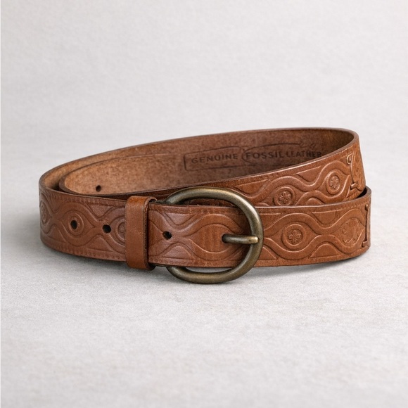 Fossil Accessories - Fossil Genuine Leather Embossed Belt | Brown | Sz 36” | Classic Boho Western